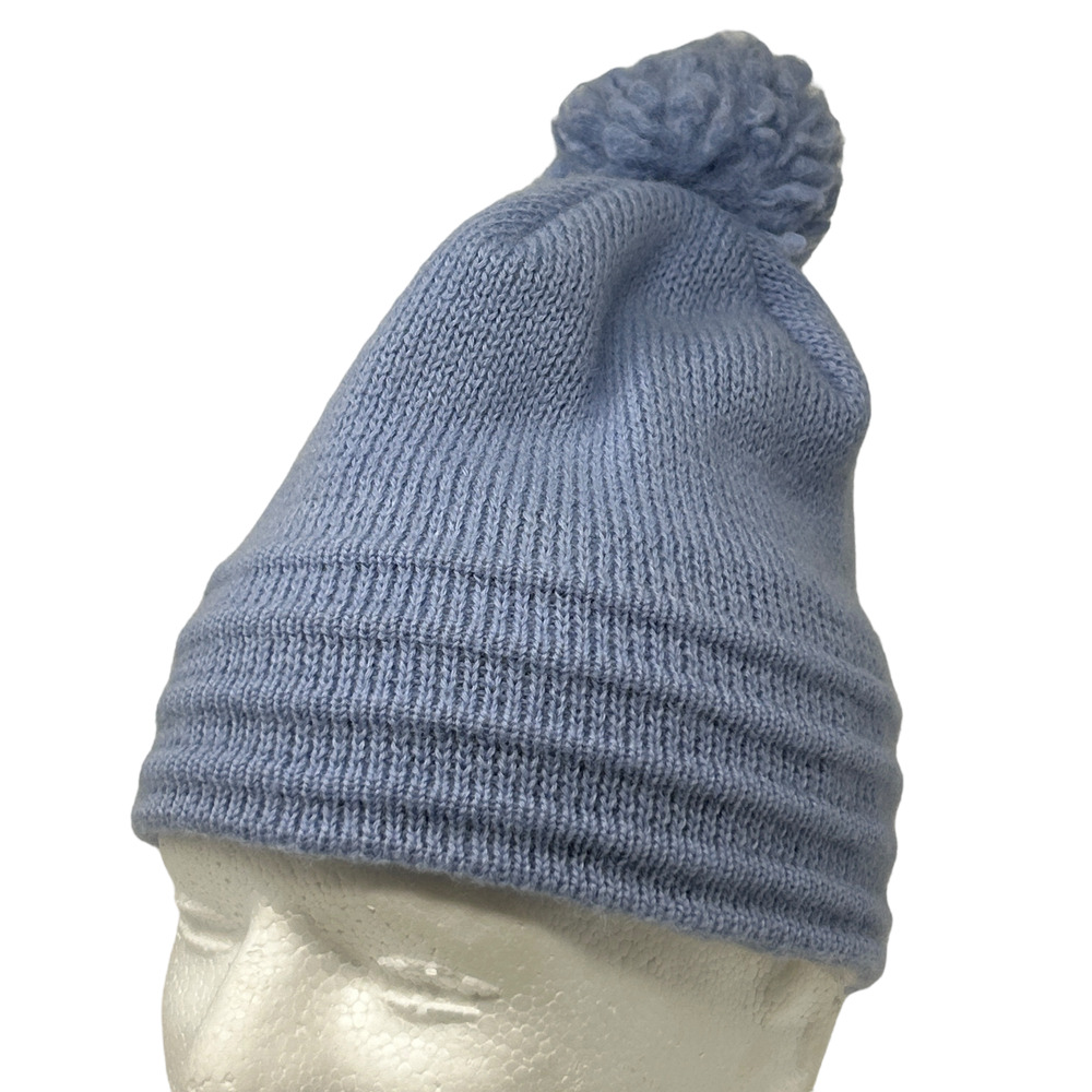 Vintage Wigwam Wool Pom Pom Beanie Toque Winter Hat Blue 90s Skiing Skier USA
